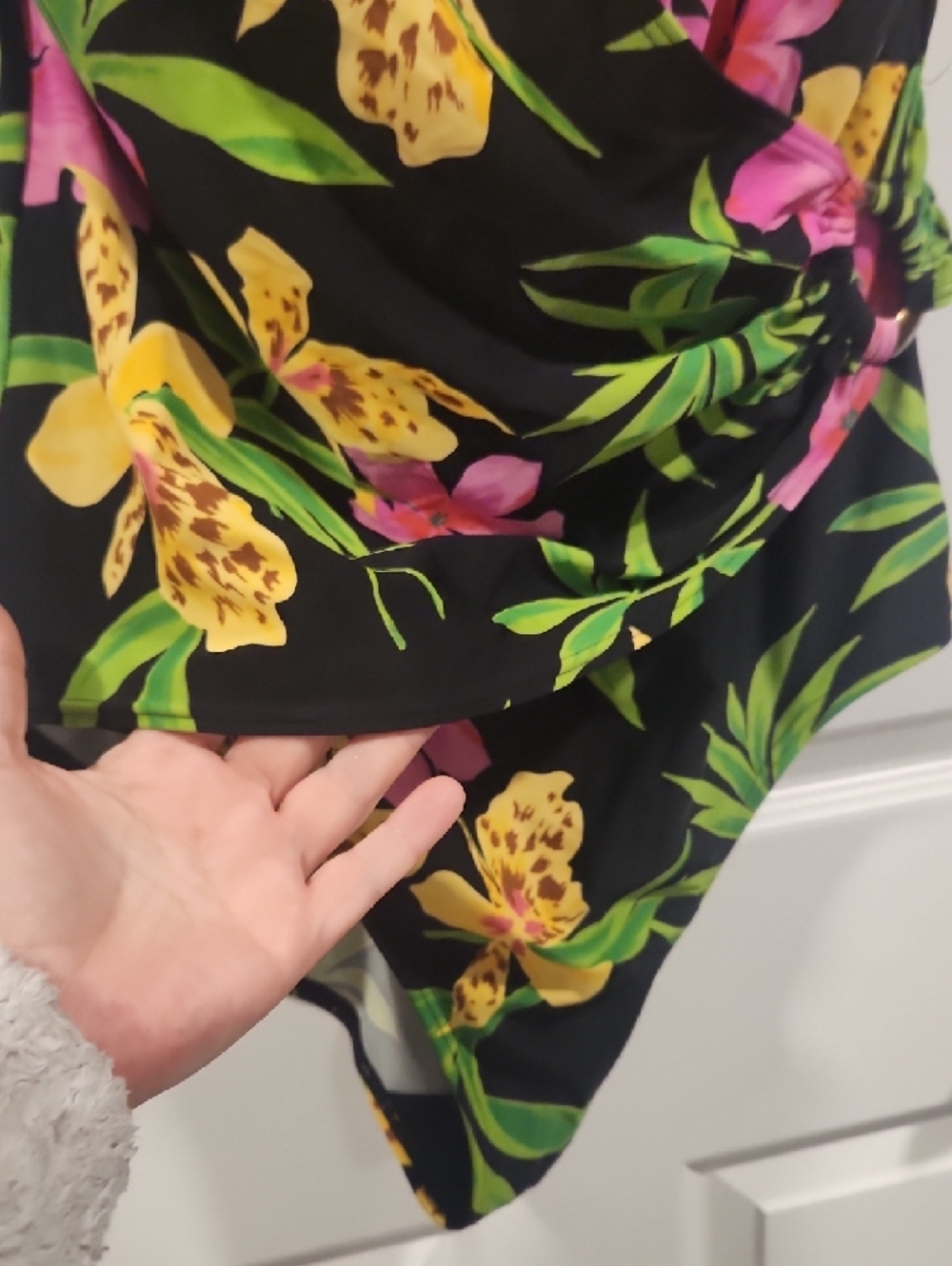 Tropical Floral One-Piece Swimsuit - Black with Pink & Yellow Flowers - Picture 9 of 10